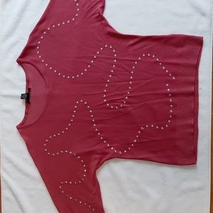 New Without Tags A Love Story Small Pink Silver Studded Half Sleeve Sweater.